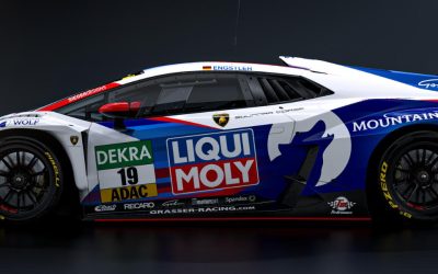 Luca Engstler in Fresh LIQUI MOLY & Mountain Wolf Decor on Lamborghini for DTM 2024 Season
